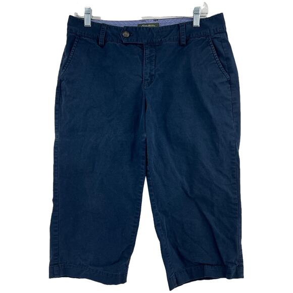 Eddie Bauer (10) Women's Navy Blue Worn In Wide Relaxed Leg Pedal Pusher Pants - Picture 1 of 6